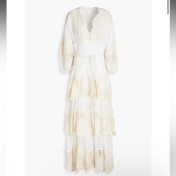 $1,750 ZIMMERMANN Crocheted lace-trimmed tiered ramie-gauze dress in size 1 - Picture 2 of 15